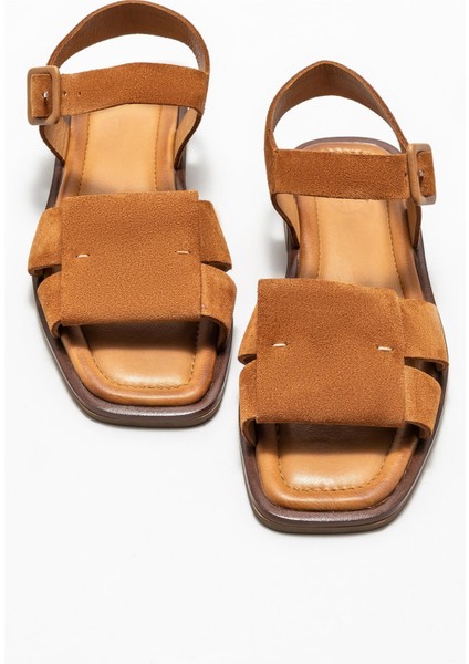 Taba Deri Kadın Düz Sandalet modelleri