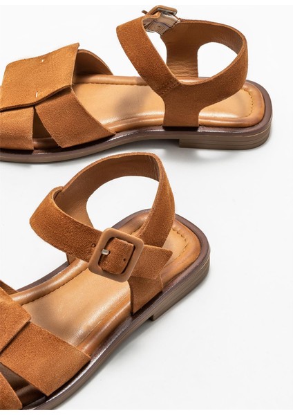 Taba Deri Kadın Düz Sandalet fırsatları