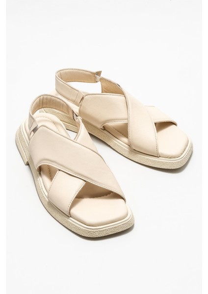 Bej Deri Kadın Düz Sandalet fiyatları