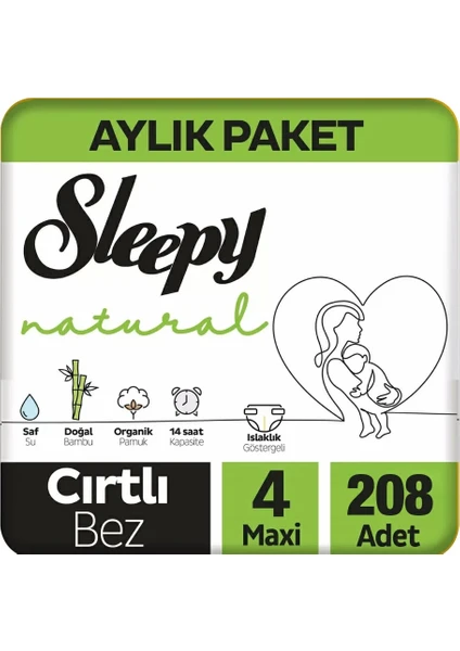 Natural Cırtlı Bebek Bezi Ultra Avantaj Paket 4 Numara 7-14 Kg 208 Adet