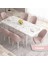 Concept Roz SERISI,80X132 Mdf Açılabilir Beyaz Mermer Desen Mutfak Masası Takımı 6 Sandalye Gold Halkalı 2