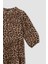 Bisiklet Yaka Leopar Desenli Gofre Dokulu Mini Balon Kollu Elbise Y7044AZ22HS 8