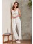 2810 Kadın Ekru Dantelli Penye Sabahlıklı Pijama Takımı 2
