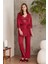 2810 Kadın Bordo Dantelli Penye Sabahlıklı Pijama Takımı 1
