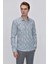 Erkek Mavi Pamuk Baskılı Slim Fit Dar Kesim Gömlek 1