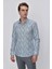 Erkek Mavi Pamuk Baskılı Slim Fit Dar Kesim Gömlek 4