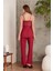 2810 Kadın Dantelli Penye Sabahlıklı Pijama Takım-Bordo 3