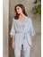 2810 Kadın Dantelli Penye Sabahlıklı Pijama Takım-Mist 1