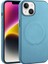 Apple iPhone 14 Plus Kılıf Pu Deri Wireless Tacsafe Derix Sert Kapak Mavi 1