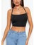 Kadın Düz Yaka Sırt Açık Siyah Super Crop Top Bluz 1