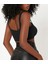 Kadın Kare Yaka Siyah Slim Fit Mini Crop Top Bluz 2