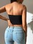 Kadın Siyah Straplez Crop Top Bluz 4