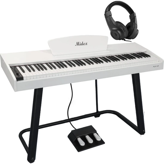 Midex PLX-125WH Taşınabilir Dijital Piyano Tuş Hassasiyetli 88 Tuş Bluetooth (Stand Ve kulaklık Ile)