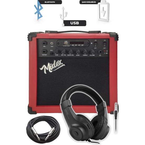Midex MGA25RDHD Elektro Gitar Amfisi 25 Watt USB Bluetooth Fiyatı