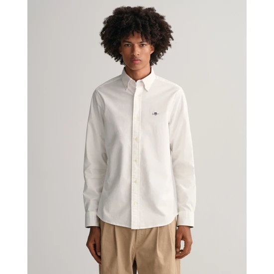 Gant Erkek Beyaz Slim Fit Düğmeli Yaka Oxford Gömlek 3230115.11010