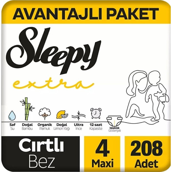 Sleepy Extra Avantajlı Bebek Bezi 4 Numara Maxi 104 x 2 Adet