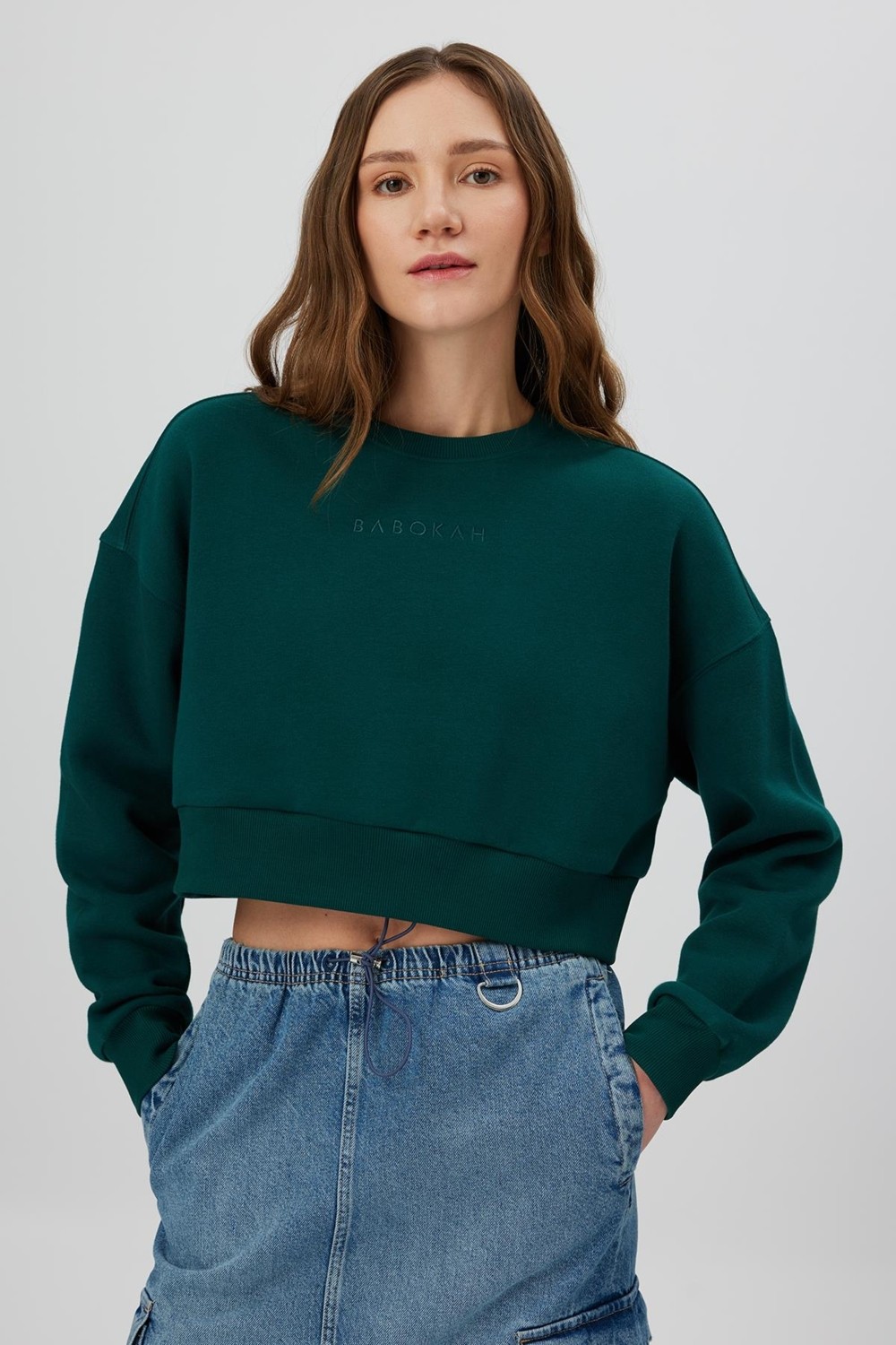 Babokah Nakışlı Crop Sweatshirt
