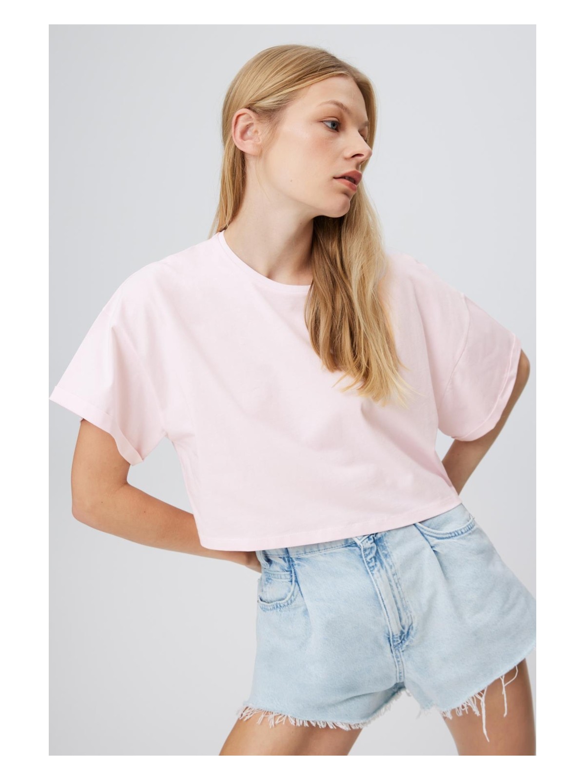 Babokah Kol Ucu Katlamalı Crop T-Shırt - Görsel 3