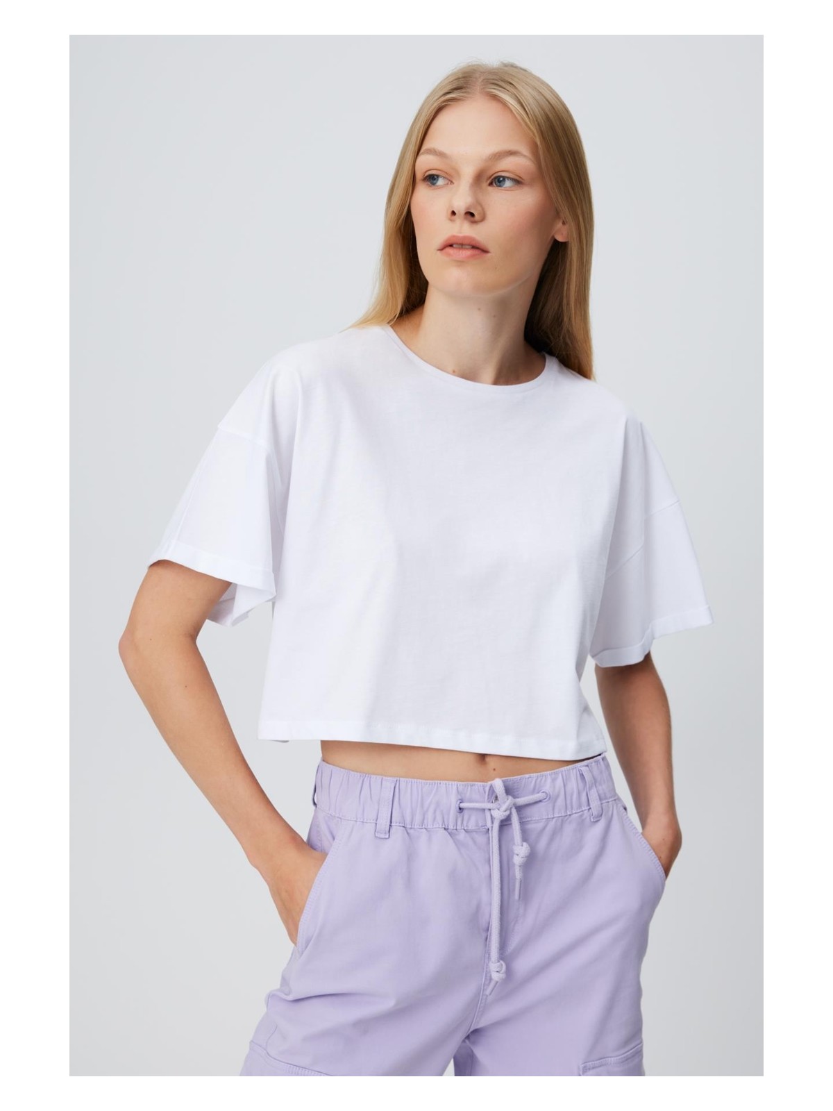 Babokah Kol Ucu Katlamalı Crop T-Shırt - Görsel 6