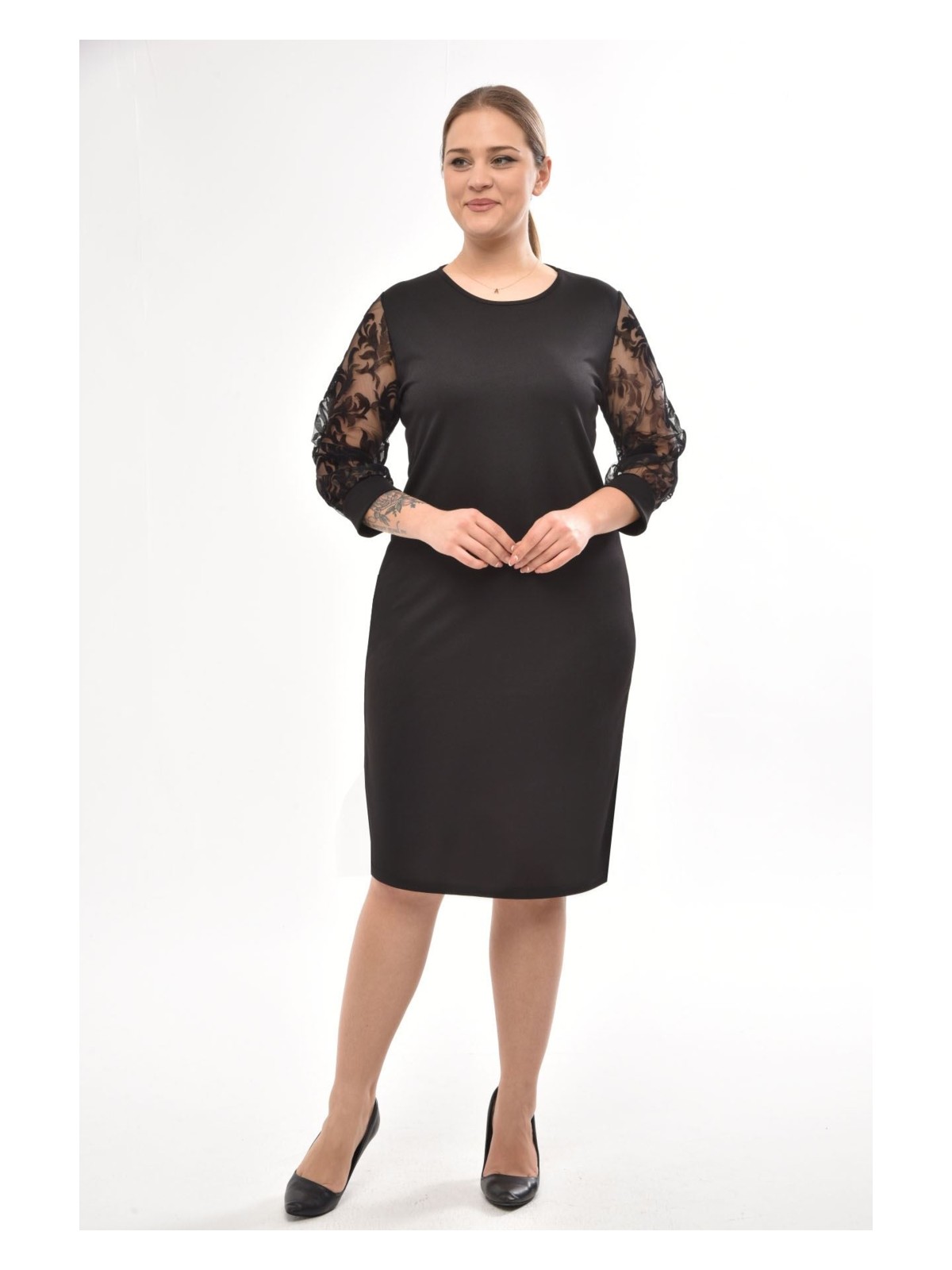 Modayız Puanlı Flok Kol Büyük Beden Elbise 12E-08951 - Görsel 9