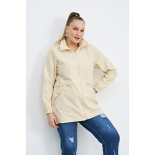 Rmg Astarı Leopar Desenli Büyük Beden Krem Trençkot