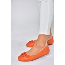 Fox Shoes P250005209 Turuncu Kapitone Tokalı Günlük Kadın Babet