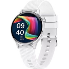 Şıktek Gt3 Mini 38 mm Kadın Akıllı Saati-Beyaz Yuvarlak Kadın Saati Nfc Özellikli