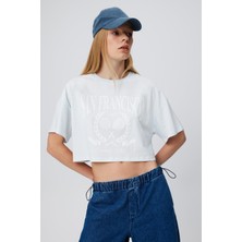 Babokah Baskılı Kısa Kol Crop T-Shırt