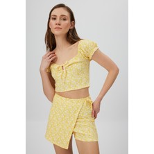 Babokah Çiçekli Balon Kol Crop Top