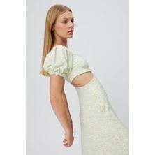 Babokah Yanları Açık Büzgülü Kol Kısa Elbise