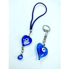 Helis Kalp Araba Dikiz Ayna Süsü Kalp Nazar Boncuğu Anahtarlık Ikili Set El Yapımı Eşya Seti