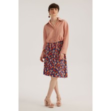 Stella Pulvis Mor Çiçek Desenli Pliseli Midi Etek