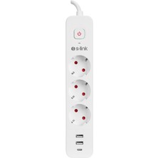 S-Link 1.5mt Akım Korumalı 3 Lü Grup Priz 100% Bakır 750 Joule 2 USB +1 Type C Girişli