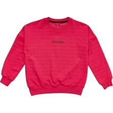 İrem Çocuk Giyim Kız Çocuk Önü Yazı Arkası Resim Baskılı Bisiklet Yaka Sweatshirt Fuşya