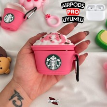 Ewec  Airpods Pro Uyumlu Starbucks Figürlü Sevimli Kopçalı Koruyucu Silikon Kılıf, Darbe Emici Kılıf