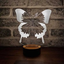 By Lamp Kelebek LED Masa Lambası Ahşap Taban 7 Farklı Işık Renkli