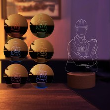 By Lamp Mühendis LED Masa Lambası Ahşap Taban 7 Farklı Işık Renkli
