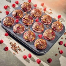 Tilbe Home Cupcake Muffin Kalıbı 12'li Kek Yanmaz Yapışmaz Kurabiye Kalıbı Fırın Çörek Kapsül Tepsisi Paslanmaz Extra Dayanıklı İnox Siyah Renkli Muffin Kalıbı