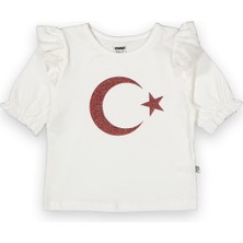 Novy Baby 23 Nisan Türk Bayraklı Omuzu ve Kolu Fırfırlı Tişört Kız Çocuk - 2-9 Yaş - 2088