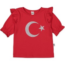 Novy Baby 23 Nisan Türk Bayraklı Omuzu ve Kolu Fırfırlı Tişört Kız Çocuk - 2-9 Yaş - 2088