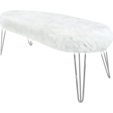 Zem Şila Bench Beyaz Peluş - Silver Ayaklı