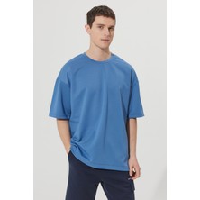 Altınyıldız Classics Erkek Indigo Oversize Bol Kesim Bisiklet Yaka Sweatshirt Tişört