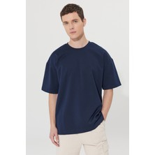 Altınyıldız Classics Erkek Lacivert Oversize Bol Kesim Bisiklet Yaka Sweatshirt Tişört