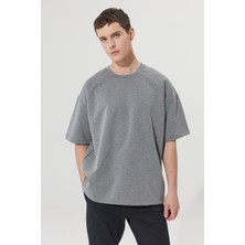 Altınyıldız Classics Erkek Gri Melanj Oversize Bol Kesim Bisiklet Yaka Sweatshirt Tişört