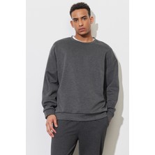 Altınyıldız Classics Erkek Antrasit-melanj Oversize Bol Kesim Bisiklet Yaka Düz Sweatshirt
