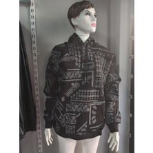 My Model 3 Iplik Oversize Baskılı Kapüşonlu Siyah Sweat