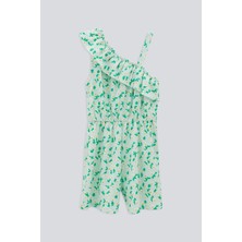 Babokah (Kids Girl) Çiçekli Asimetrik Kol Şort Tulum