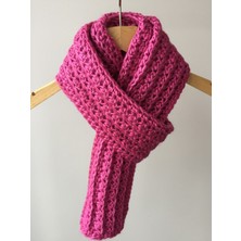 Mora Knit El Örgüsü Yünlü Parlak Fuşya Atkı