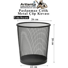 Artlantis Çöp Kovası Paslanmaz Çelik Siyah Fileli 2 Adet Ofis Büro Okul Vb.çöp Kovası Metal Delikli Kolay Kullanım