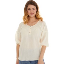 Newbutix Truvakar Kol Krem Şile Bezi Bluz